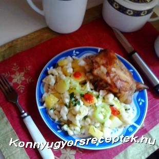 Zöltséges burgonya nokedlivel, sült csirkével